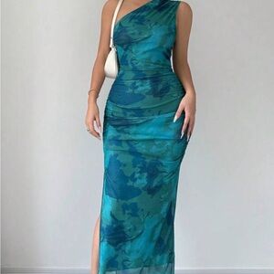 SHEIN Teal and Blue One-Shoulder Dress